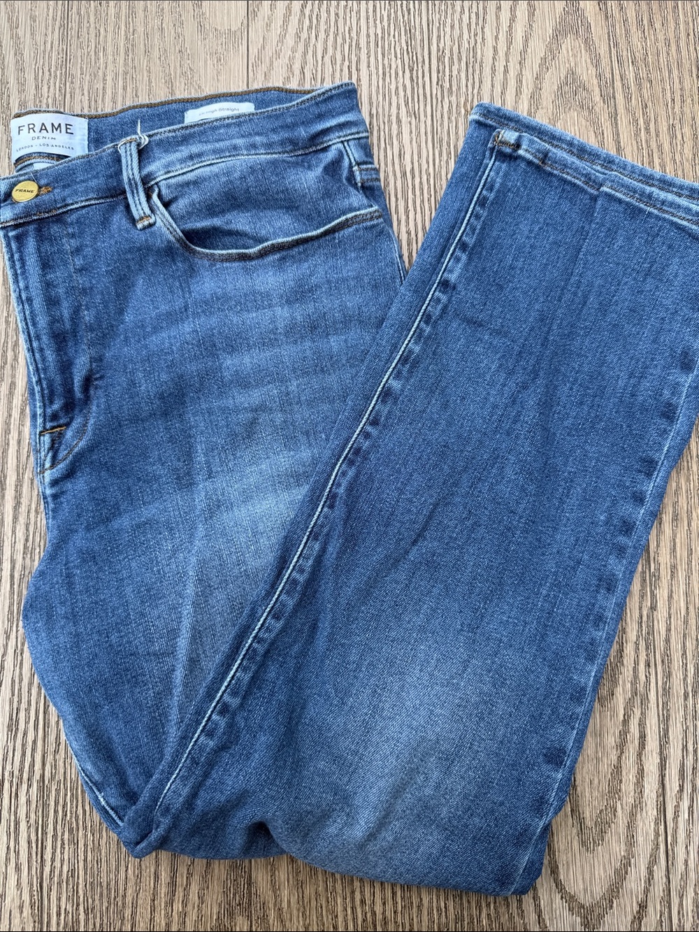 Frame Denim Straight Leg Jeans in Mid Blue